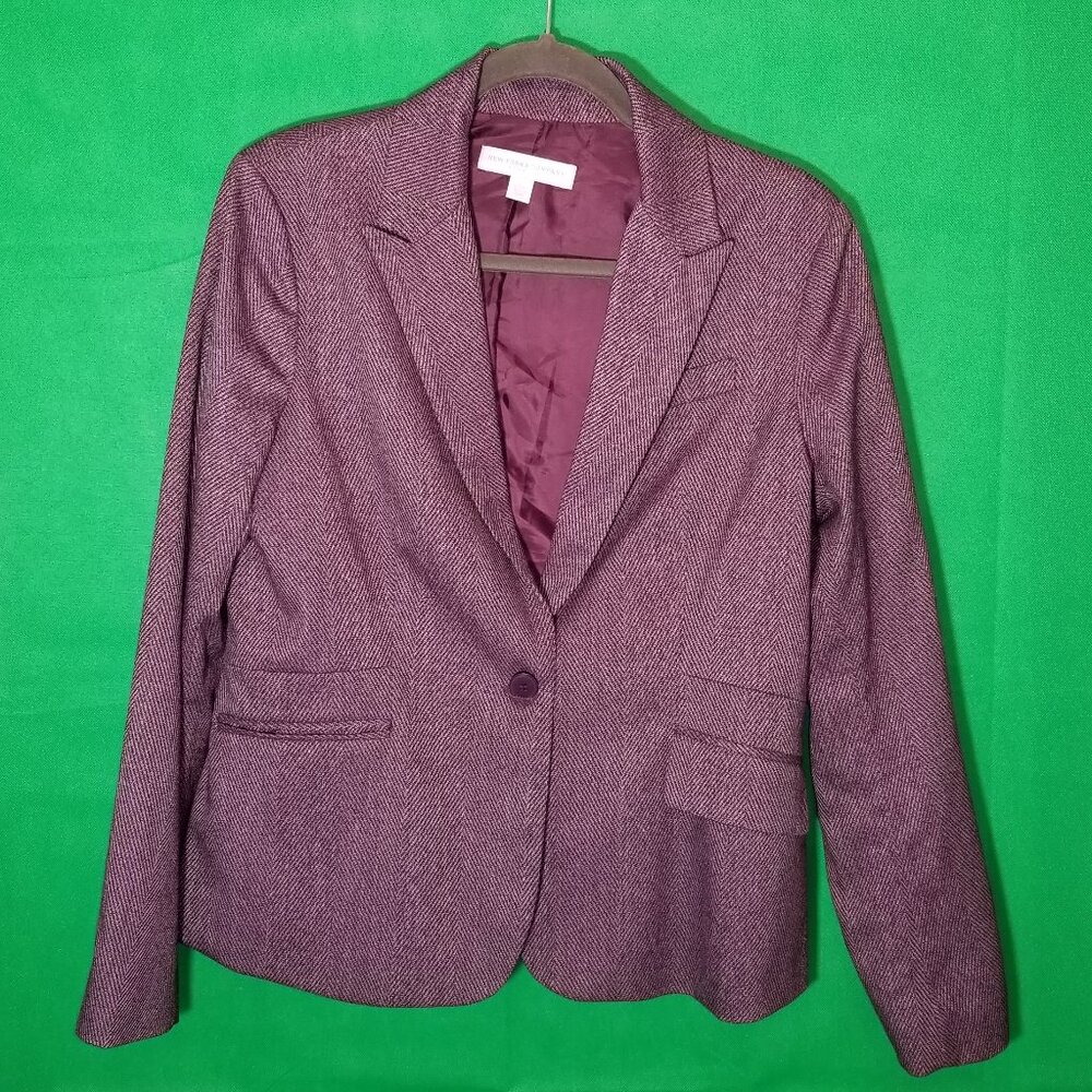 New York And Company Size 12 Plum Single Breasted One Button Blazer Herringbone